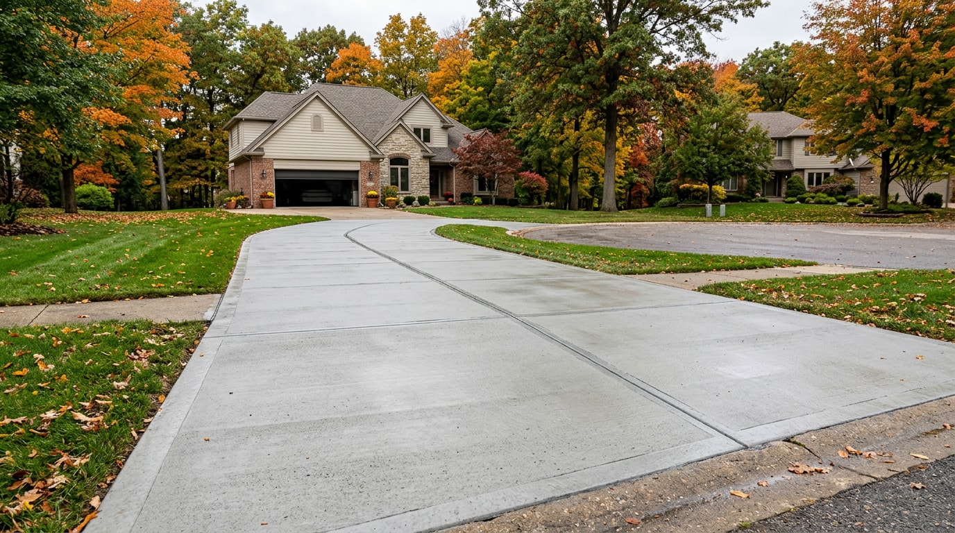 Repaired concrete driveway in a Grand Rapids, Michigan neighborhood