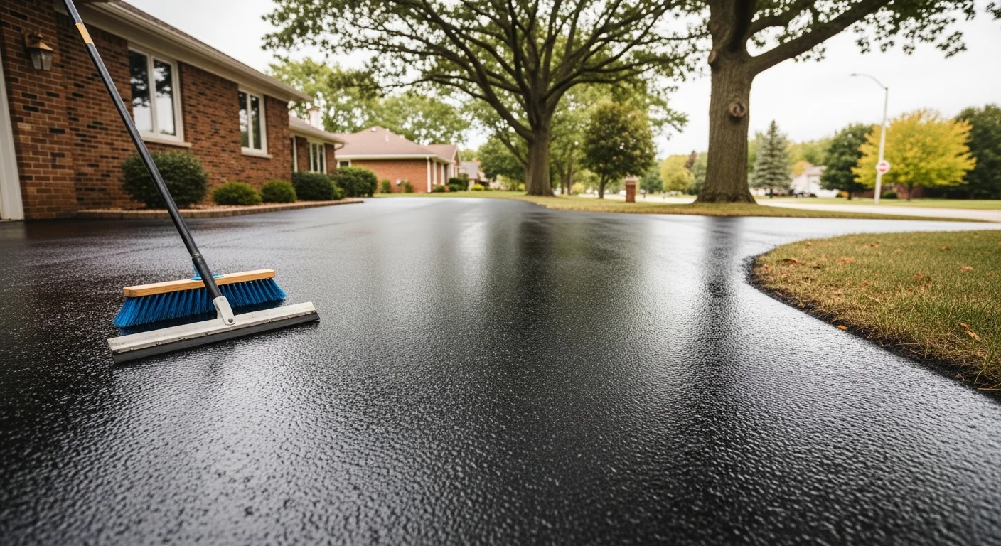 Professional asphalt paving and sealcoating work on a parking lot